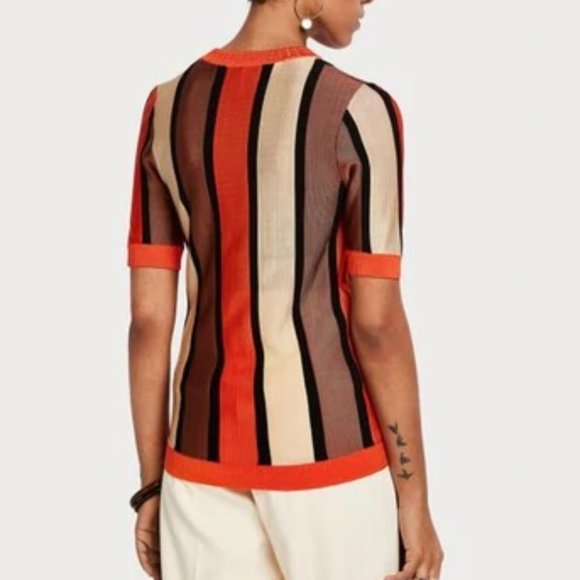 Scotch & Soda Orange Knit Striped Top Sz Small - Picture 2 of 16